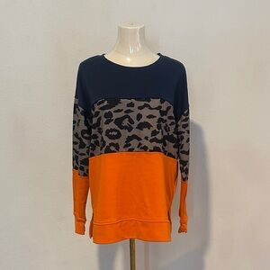 Colorblock Leopard Print Sweatshirt